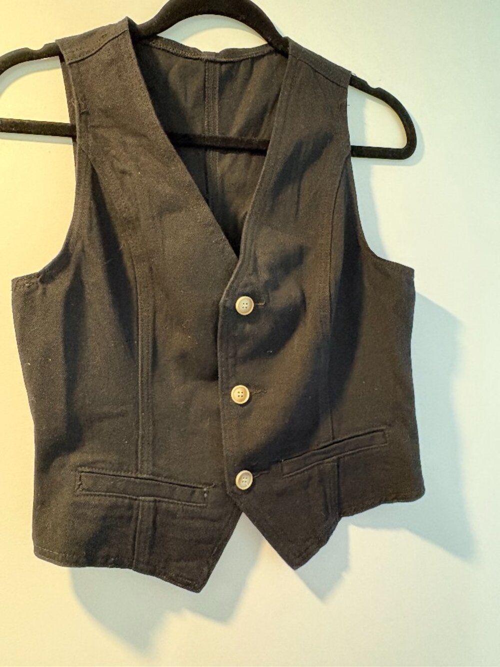 Shein Black Denim Vest Silver Button Tailored Waistcoat Size S